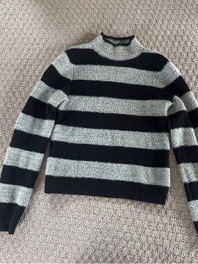 Maeve Black and Gray Striped Turtleneck Sweater